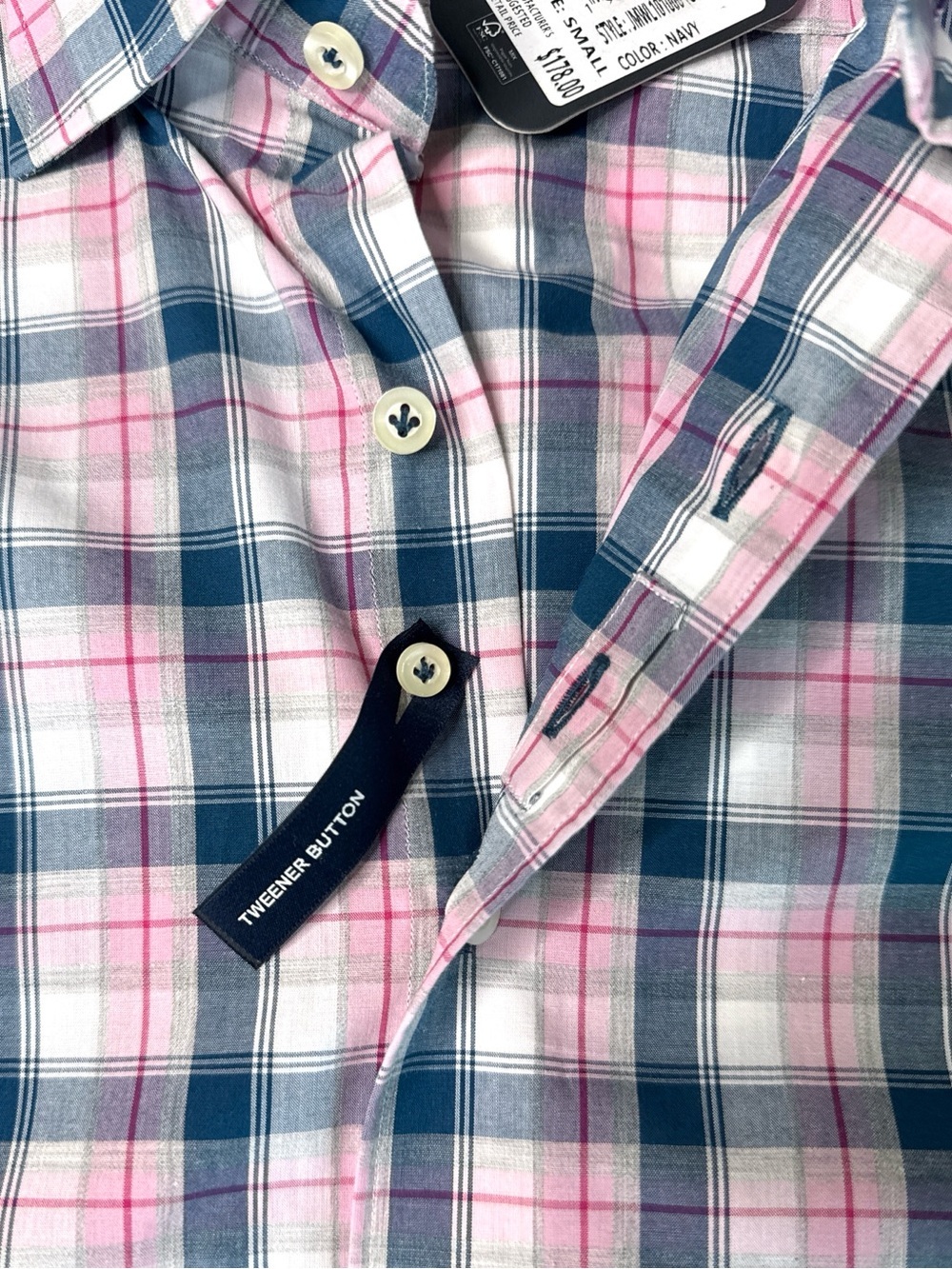 Johnnie-O Top Shelf Granger Button-Down Shirt Pink Blue Plaid Size Small NWT - Picture 5 of 13